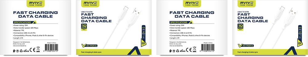 Rvive 10-pack USB-A to 8-Pin Fast Charging Cable - 2m RVI-TPE2M AL (small box)-2