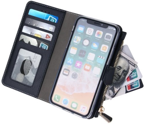 Xssive Wallet Zipper Book Case Apple iPhone XR - Zwart