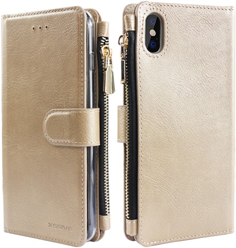 Xssive Wallet Zipper Book Case Apple iPhone XS Max - Goud