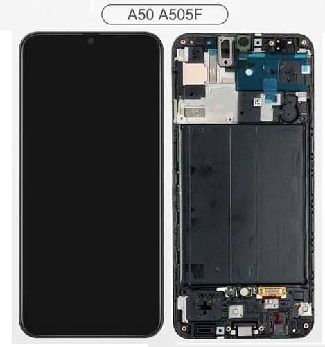 LCD Display Service Pack Galaxy A50 A505 with Frame GH82-19713A - Zwart