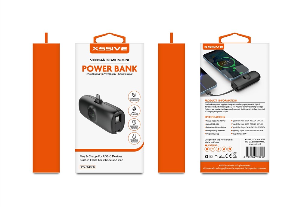 Xssive Premium Mini Powerbank For iWatch & USB-C With iPhone Cable 5000mAh XSS-PB41CB-2
