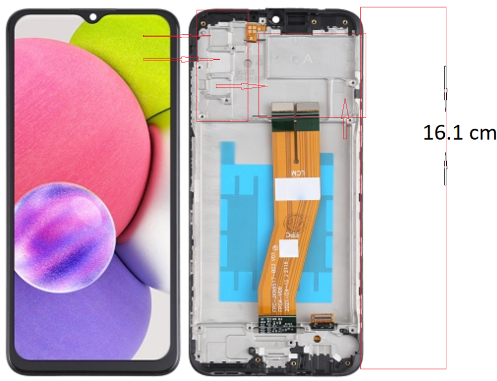 LCD Display Galaxy A03s A037F (NON EU) with Frame New/ORG