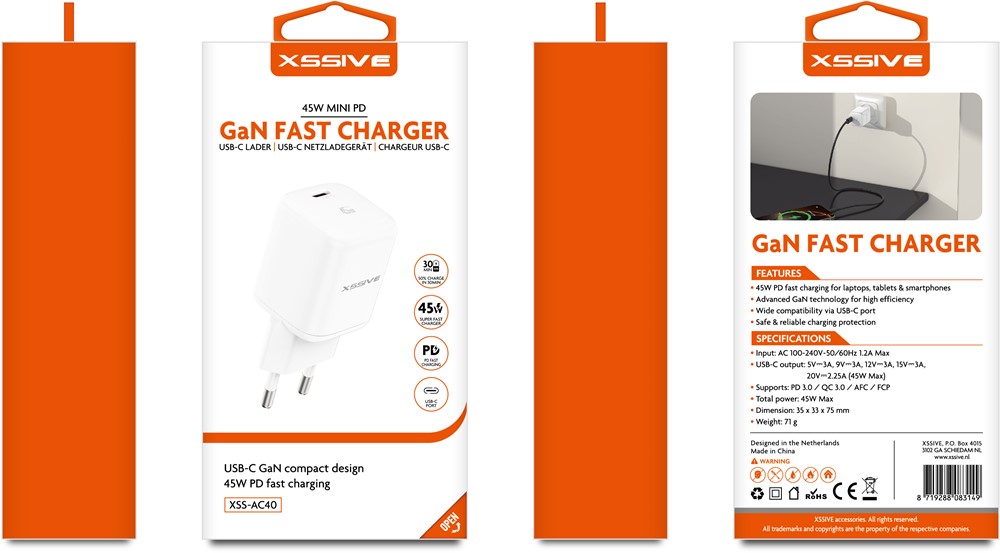 Xssive 45W Mini PD GaN Fast Charger XSS-AC40-3