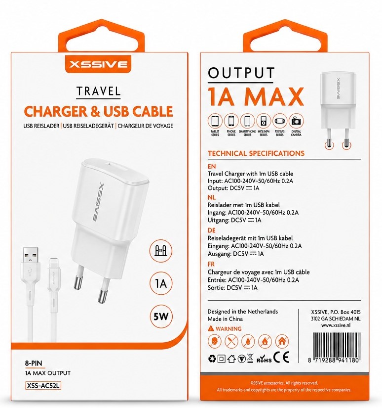 Xssive Travel Charger 1A met 8-Pin Cable (for iPhone) XSS-AC52L - Wit-2