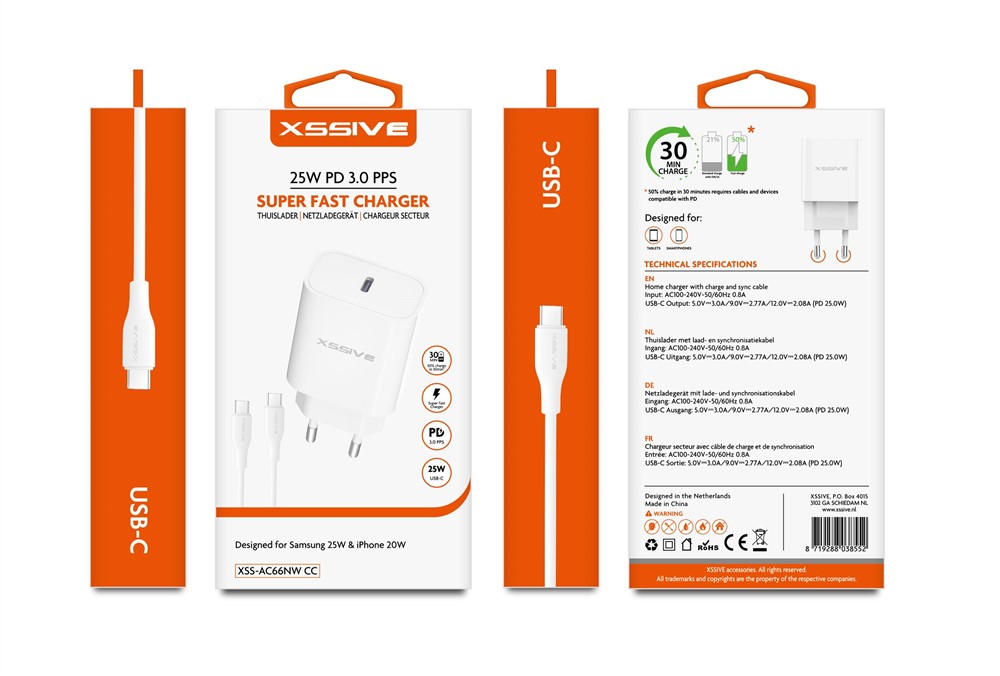 Xssive 25W PD3.0 Super Fast Charger with C-C Cable XSS-AC66NW - White-2