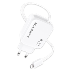Xssive 20W PD GAN Fast Charger with Retractable 8-Pin Cable XSS-AC78L