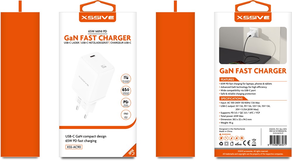 Xssive 65W Mini GaN PD Super Fast Charger XSS-AC90-3