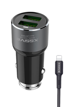 Xssive C30L Duo Car Charger+Cable for iPhone 3.6A - Zwart