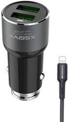 Xssive C30L Duo Car Charger+Cable for iPhone 3.6A - Black