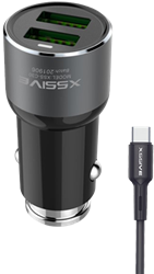 Xssive C30C Duo Car Adapter+Type-C Cable 3.6A - Black