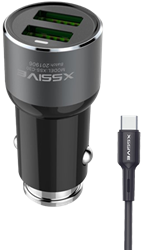 Xssive C30C Duo Car Adapter+Type-C Cable 3.6A - Zwart