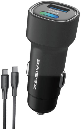 Xssive 48W QC3.0 Fast Car Charger with C-C Cable XSS-CC40C - Zwart