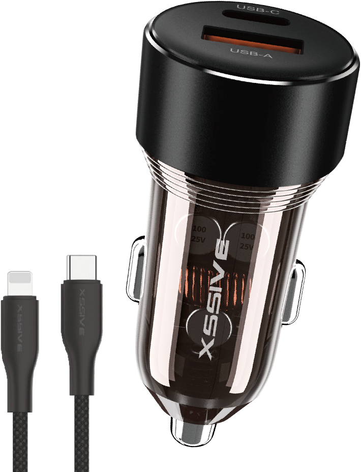 Xssive 60W Fast Car Charger with Type-C to 8 Pin Cable XSS-CC40N CL