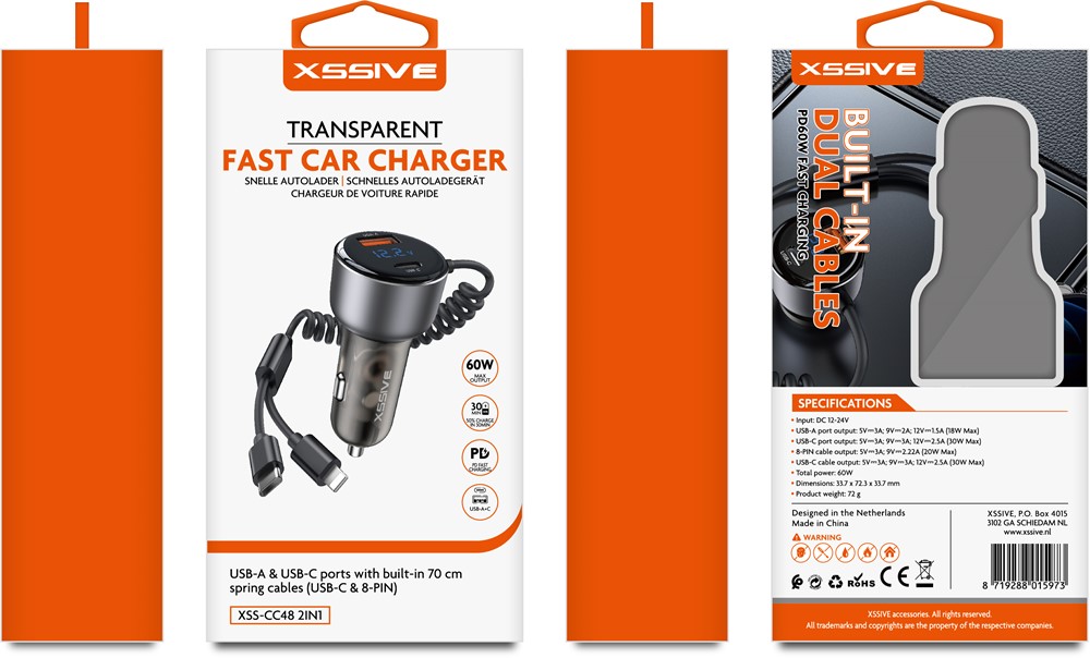 Xssive PD 60W Fast Car Charger with Spring Cable XSS-CC48 2IN1-3