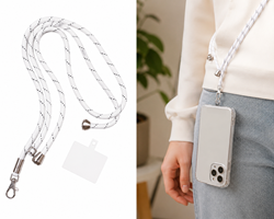 Phone Case Cord - Long 150cm - White with black dots