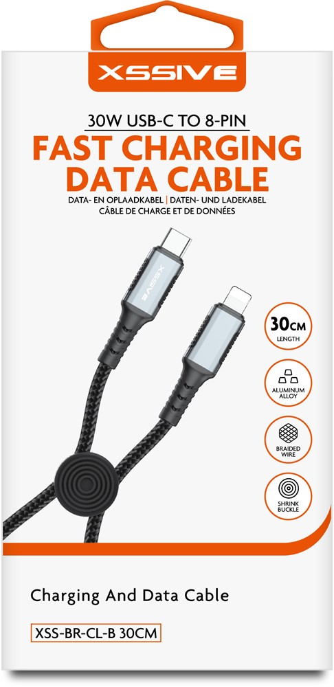 Xssive Braided Cable 30W USB-C to 8-Pin XSS-BR-CL-B-30CM - Zwart-2
