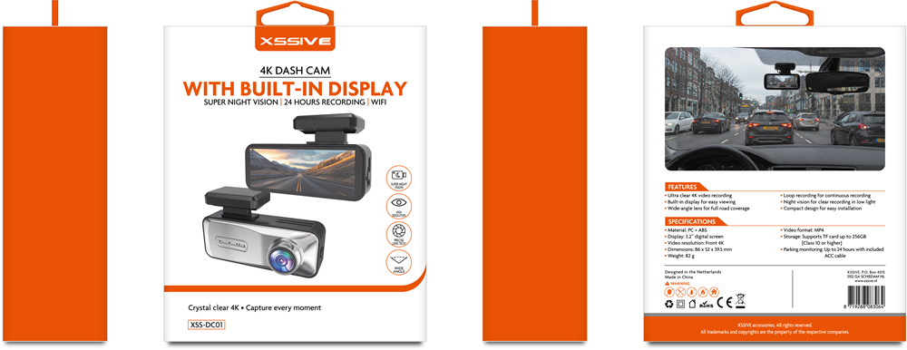 Xssive 4K Dash Cam with Built-in Display XSS-DC01-2