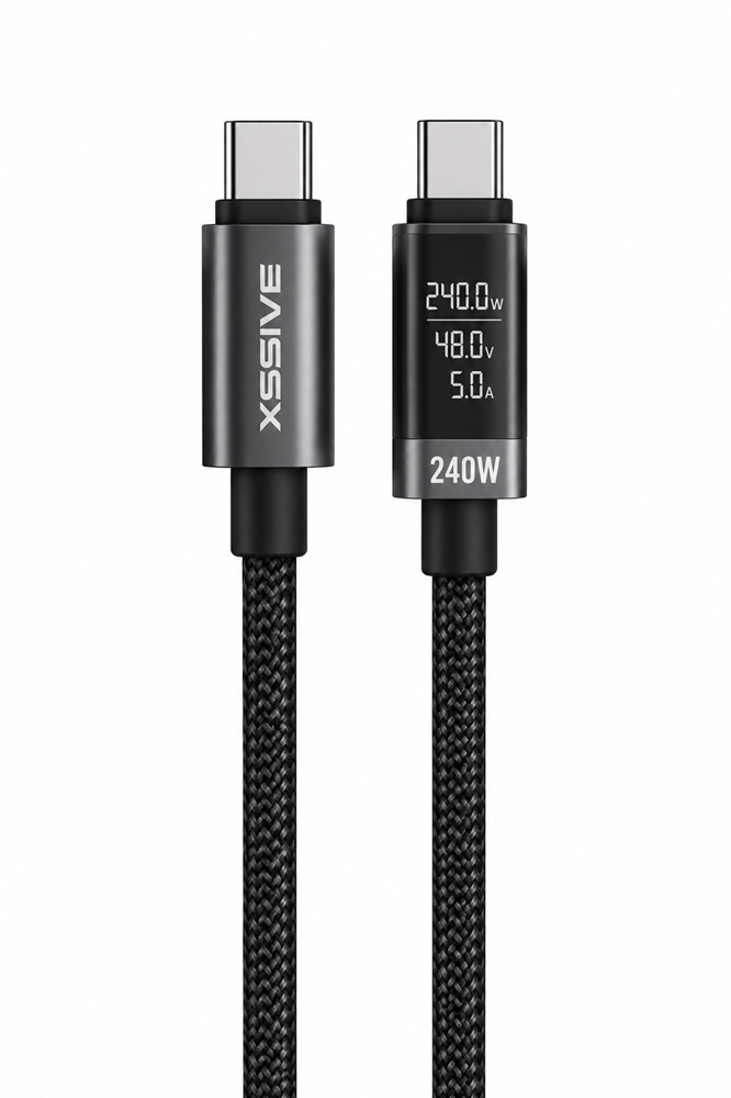 Xssive Braided 240W USB-C to USB-C Cable with Display 1m XSS-SD1M CC