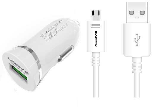 Xssive Car Charger with Micro Cable - White