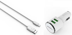 Xssive Duo Car Charger+Cable for iPhone DL-C29 - Wit