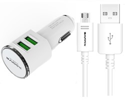 Duo Car Charger met Micro USB Cable - Wit
