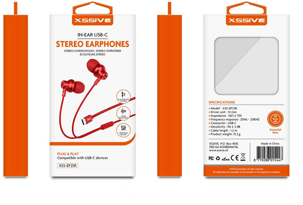 Xssive Stereo In- Earphones Type-C XSS-EP25R - Red-2