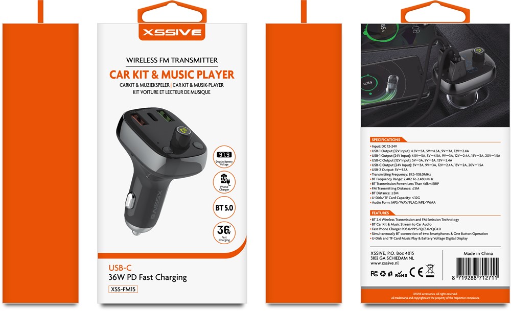 Xssive 36W Wireless FM Carkit+ Music Player XSS-FM15-3