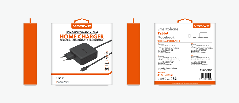 Xssive 100W GAN Super Fast Home Charger USB-C XSS-100W 1.8MB - Black-2
