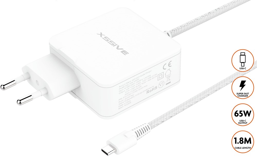 Xssive Home Charger 65W Super Fast Charging XSS-65W2MW - White