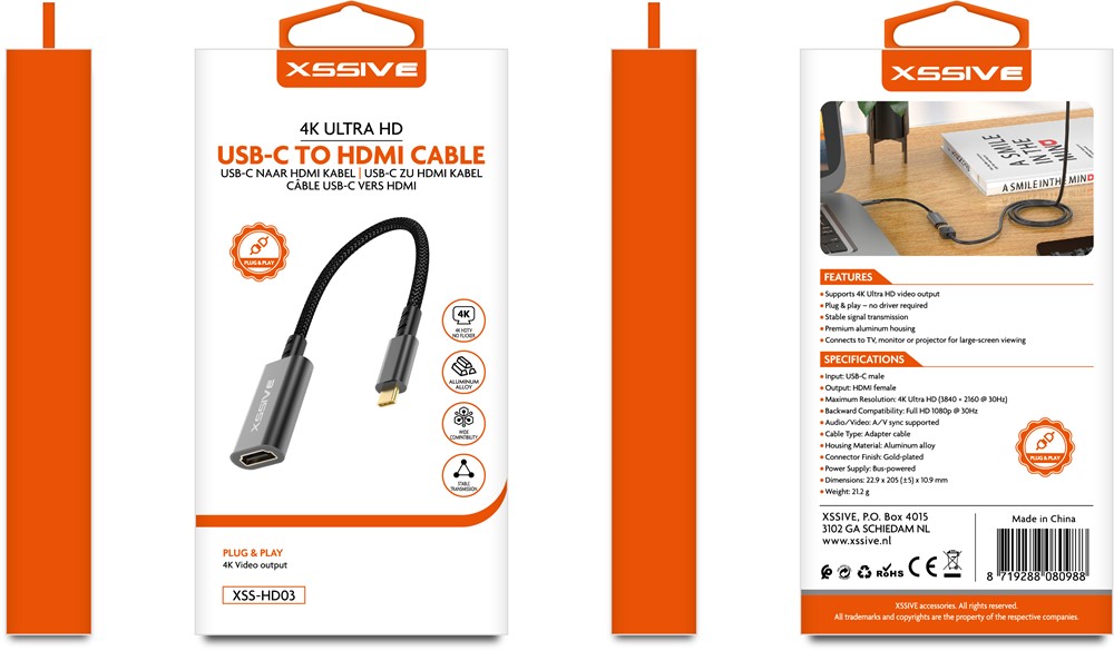 Xssive 4K USB-C to HDMI Cable XSS-HD03-2