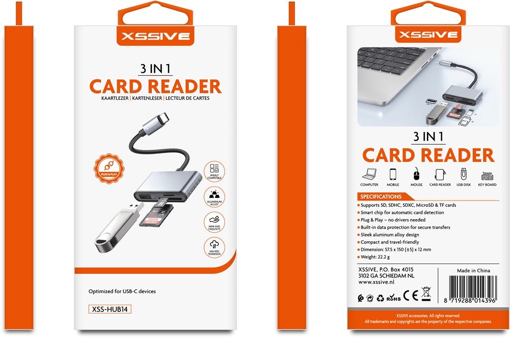 Xssive 3in1 USB-C Card Reader XSS-HUB20-2