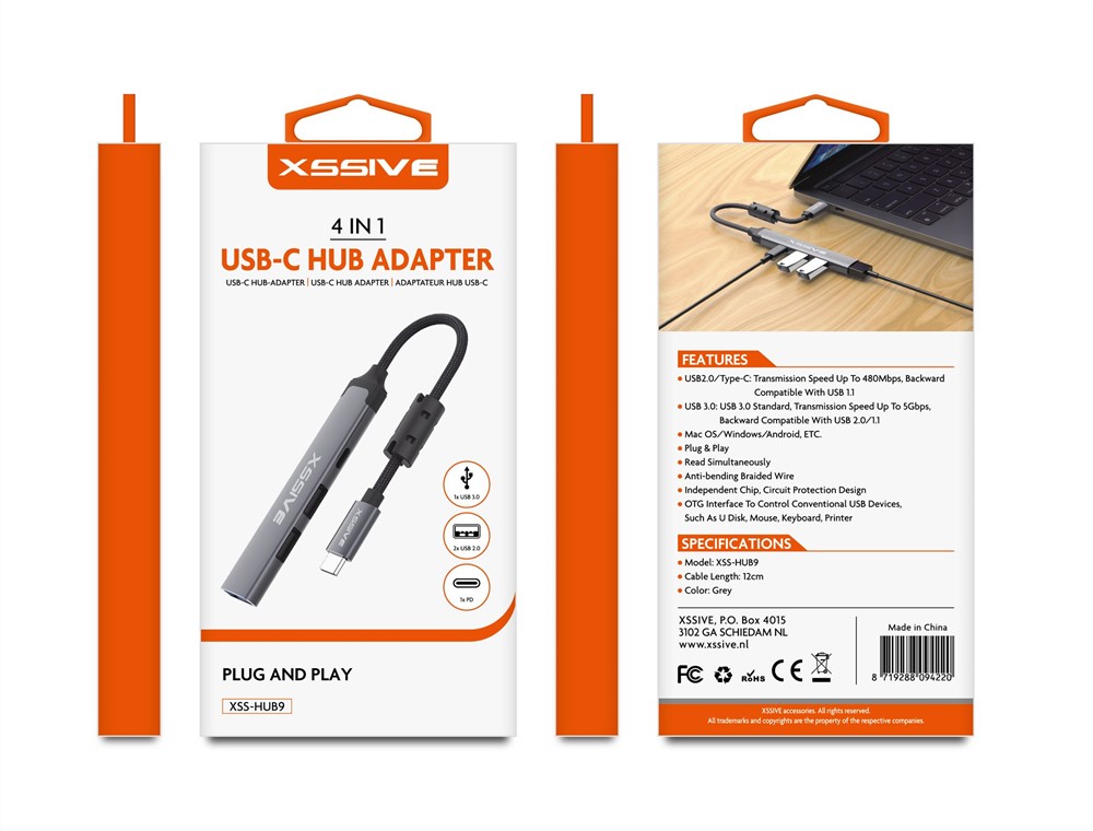 Xssive 4in1 USB -C Adapter XSS-HUB9-3