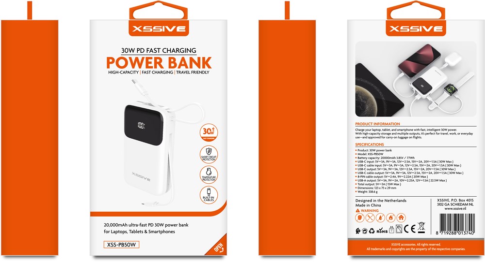 Xssive 30W Powerbank Fast Charge incl. Cable 20000mAh XSS-PB50W - White-3