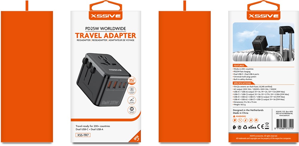 Xssive PD 25W Worldwide Travel Adapter XSS-TR7-2