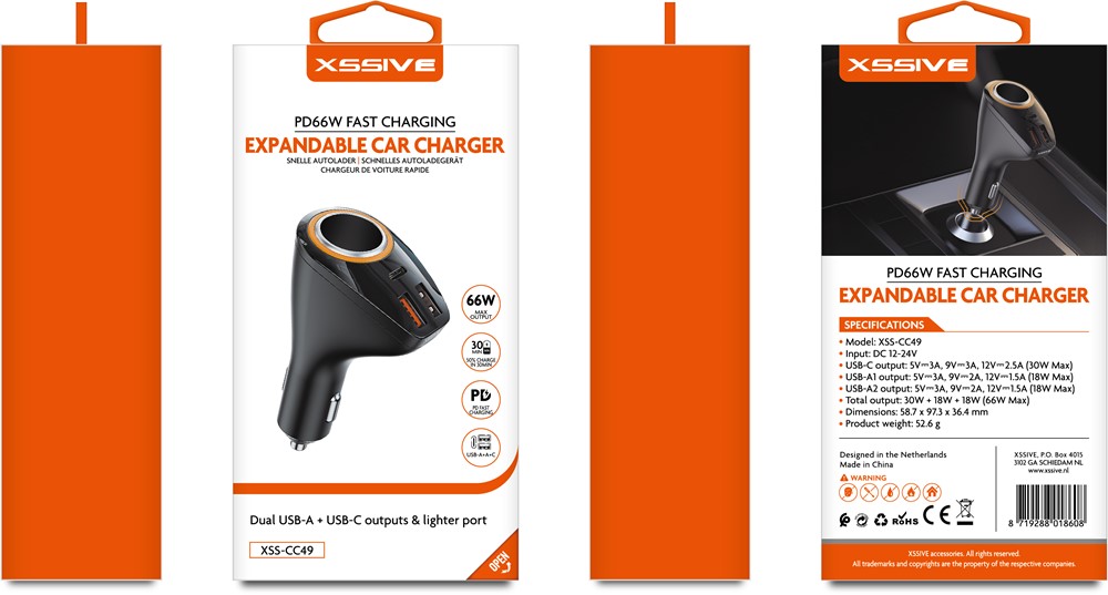 Xssive PD66W Expandable Fast Car Charger XSS-CC49-2