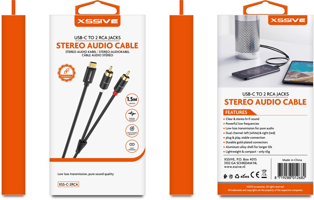 Xssive USB-C Stereo Audio Cable 1.5m XSS-C-2RCA -2