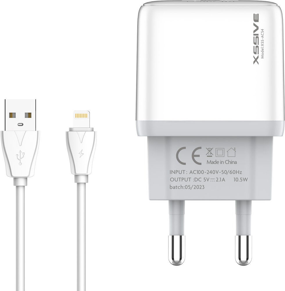Xssive Duo USB Charger+Cable for iPhone 2.1A XSS-AC54-IP - Wit-3