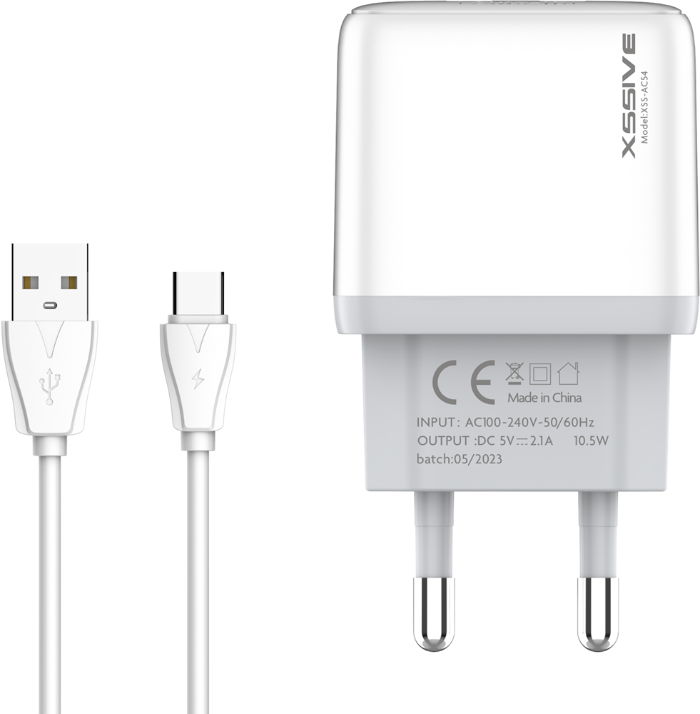 Xssive Duo USB Charger+Cable USB-C 2.1A XSS-AC54-C - White-3