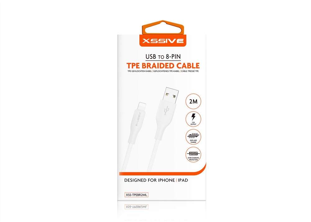 Xssive TPE Braided Serie USB to 8 Pin Cable 2m XSS-TPEBR2ML for iPhone - Wit-2
