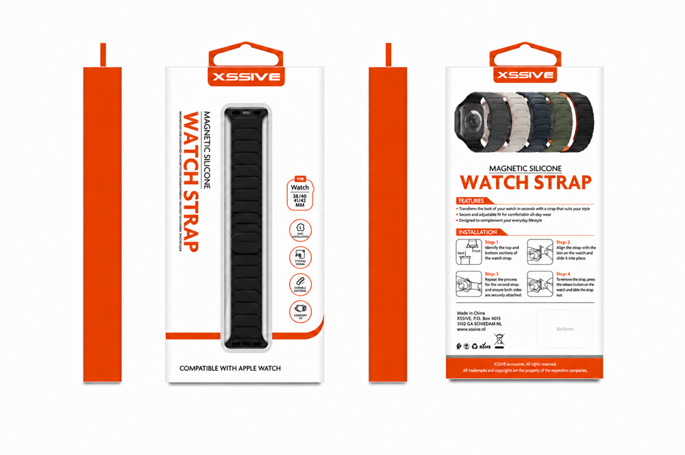Xssive Magnetic Silicone Watch Strap for Apple Watch 38/40/41/42mm - Zwart/Oranje-2
