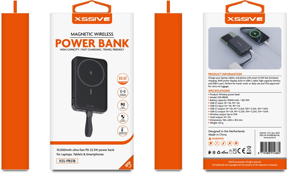 Xssive Magnetic Wireless Powerbank with Cable 10.000 mAh XS-PB51B - Black-3