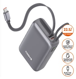 Xssive Powerbank Fast Charge with Retractable Cable 10000mAh XSS-PB52 - Black