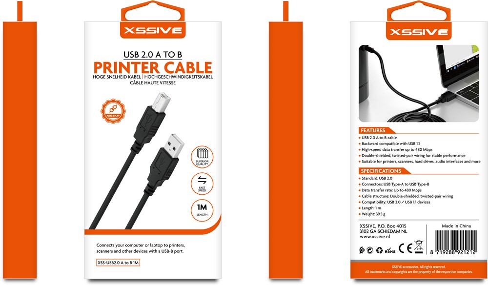 Xssive Printer Cable - USB 2.0 - 1m-2