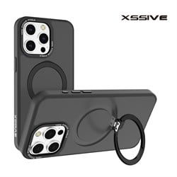 Xssive Back Case voor Magsafe Ronde Stand iPhone 12/12 Pro - Zwart