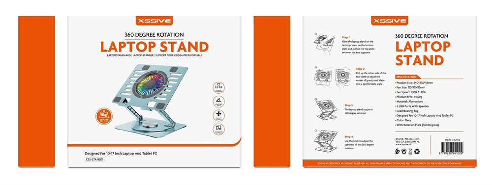 Xssive 360° Laptop Stand With Build-in RGB Cooling Fan XSS-STAND11-3
