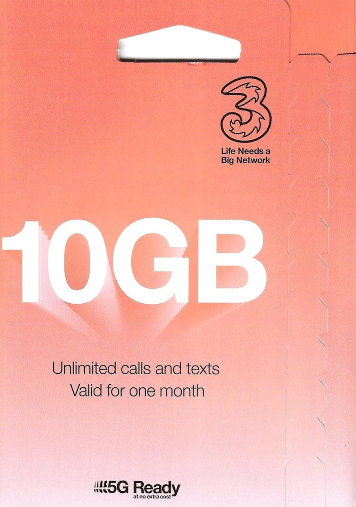 Three Mobile Prepaid Simcard with 10GB Data