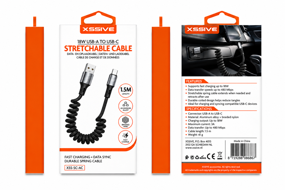 Xssive 18W Stretchable Fast Charging Cable USB-A to USB-C XSS-SC-AC-2