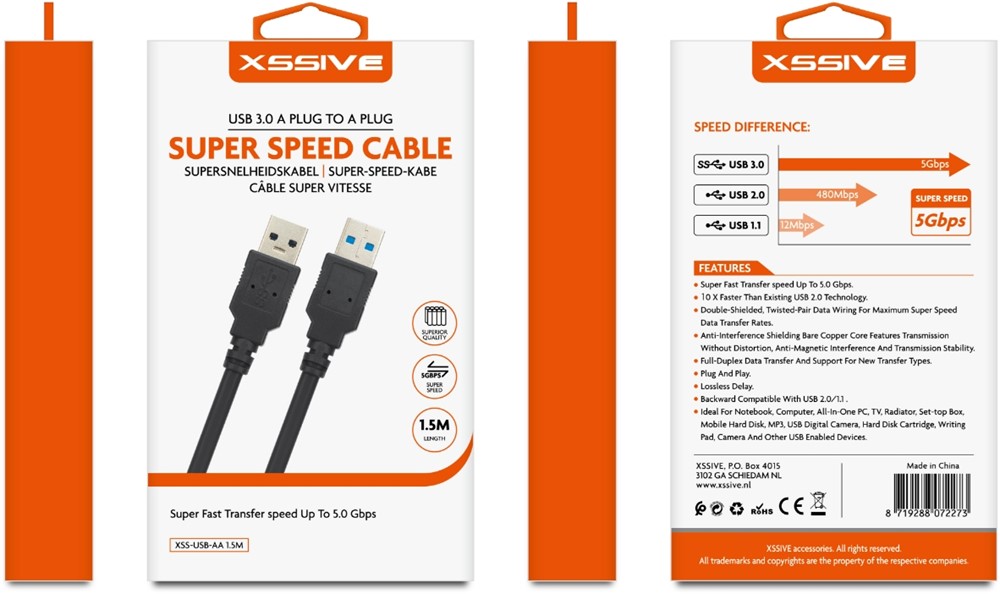 Xssive USB3.0 Cable A-Plug to A-Plug - 1.5m - Black-2