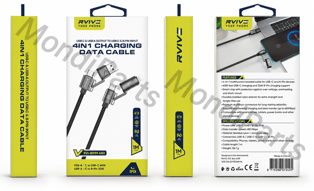 Rvive 4in1 Charging Cable RVI-BR1M 4in1-2