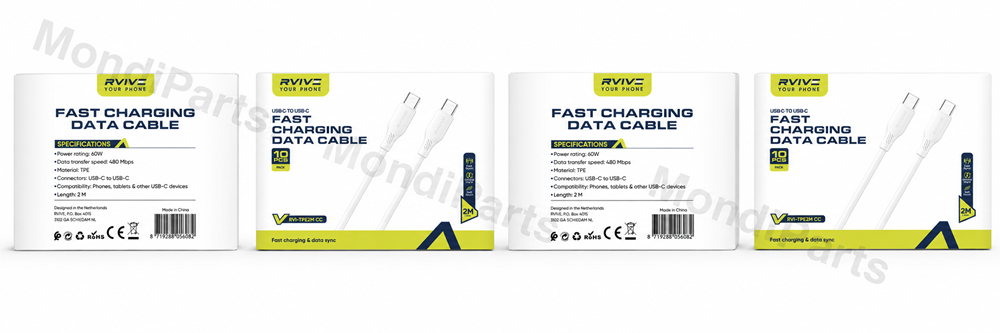 Rvive 10-pack USB-C to USB-C Fast Charging Cable - 2m RVI-TPE2M CC (small box)-2